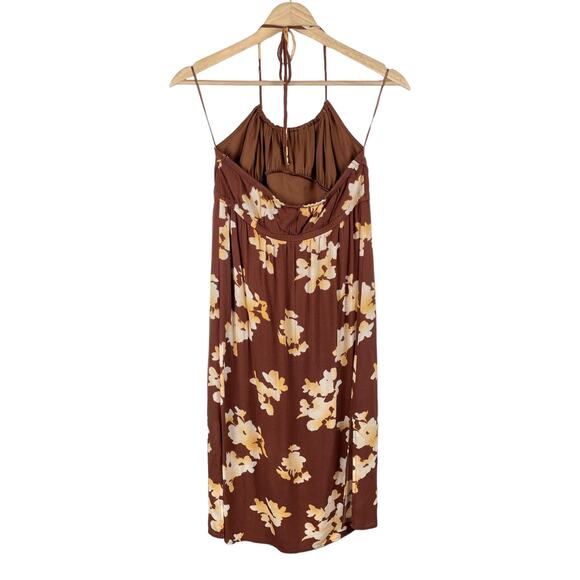 BP Nordstrom Halter Midi Dress In Brown Ivory Floral Size S Sundress Sleeveless - Picture 4 of 9